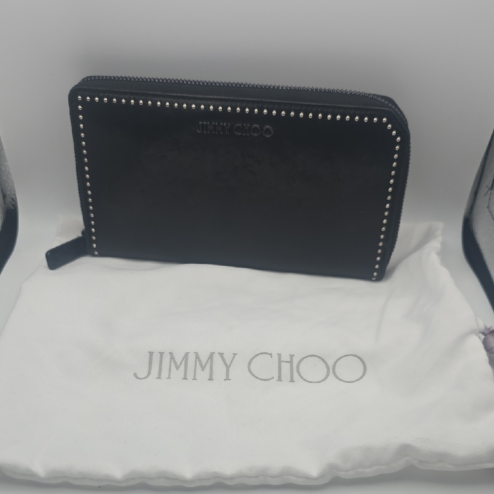 Jimmy Choo Black Long Zip Wallet W/ Silver Studs (EUC)(DUSTY)🖤🩶🖤